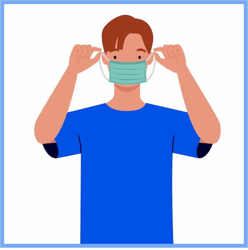 Illustration of a middle aged male looking the straps of a face mask over his ears | The Correct Way To Wear A Face Mask | e-Surgery