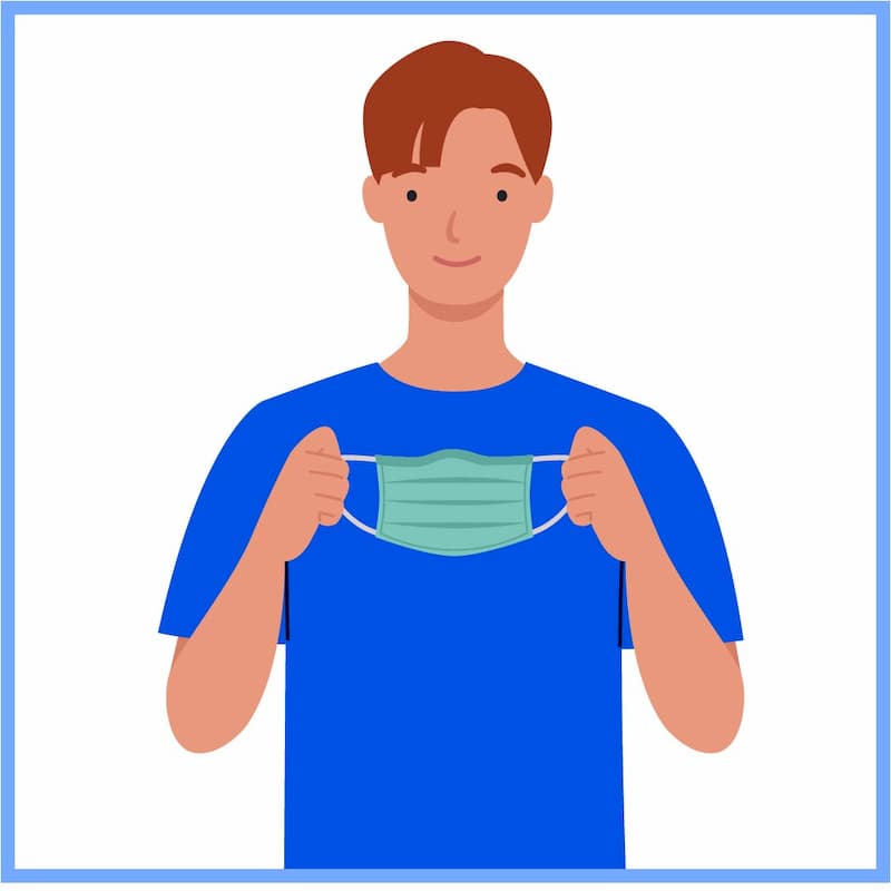 Illustration of a middle aged male holding a face mask in-front of his chest by the two straps | The Correct Way To Wear A Face Mask | e-Surgery